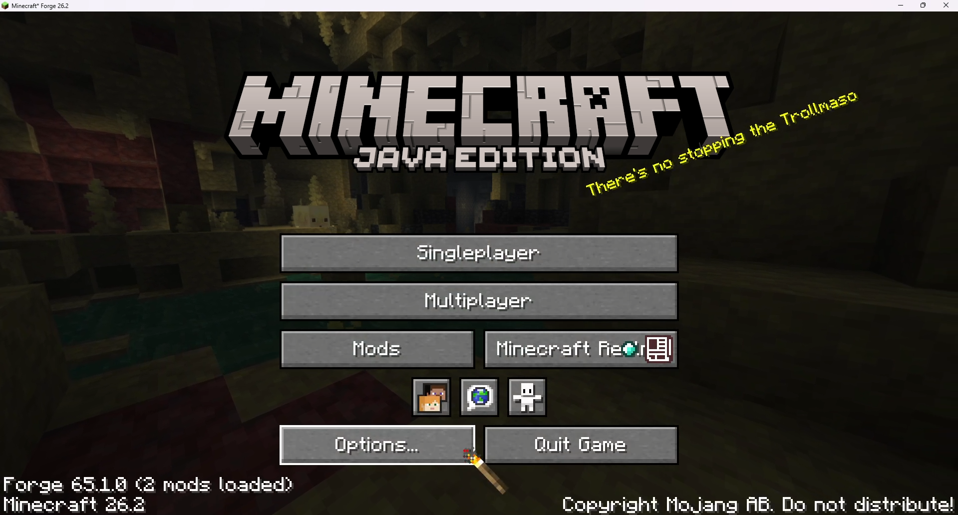 Minecraft 26.2とForge 65.1.0のタイトル画面
