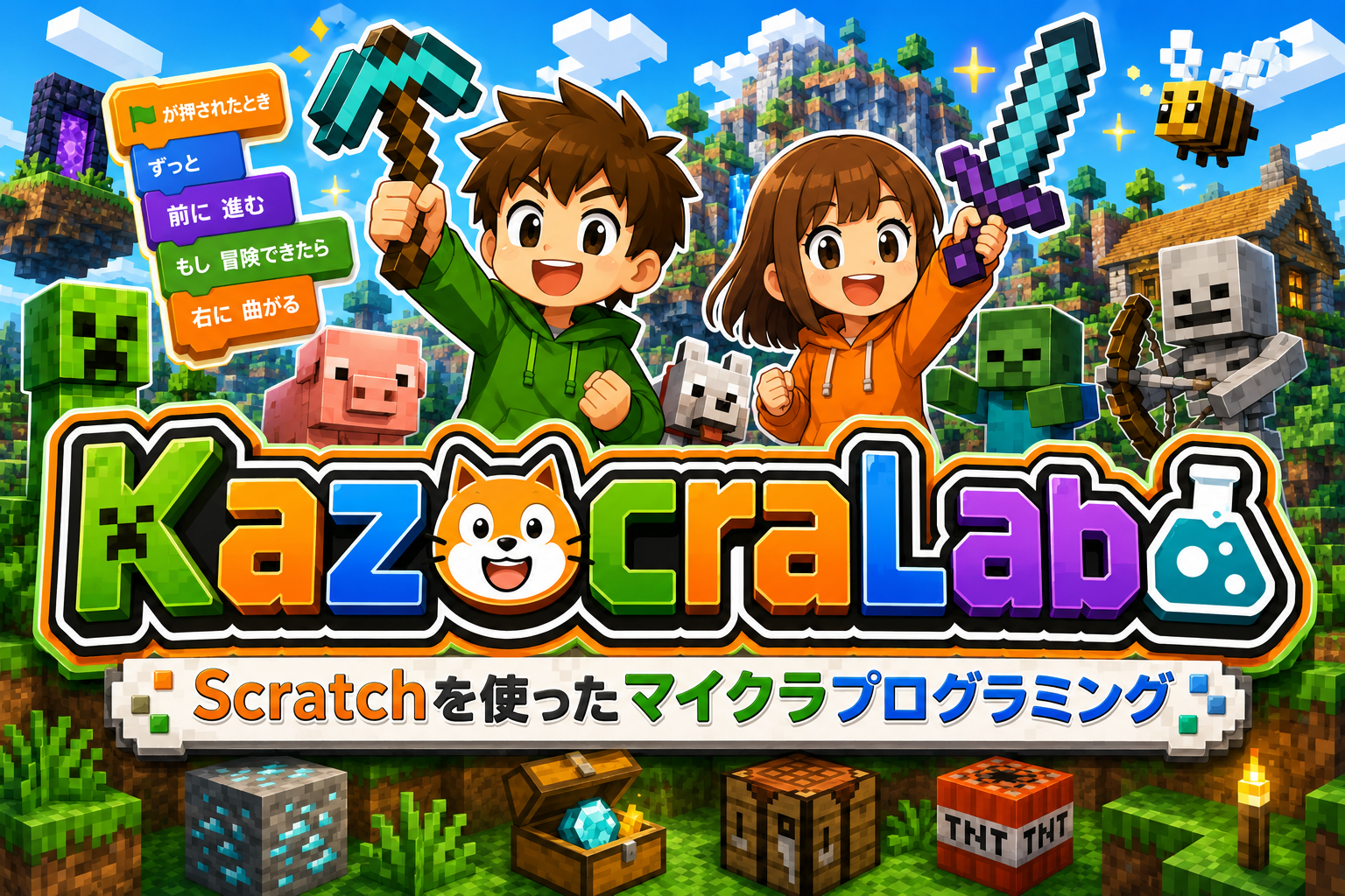 KAZOCRA LABOのブロックとMinecraftで創作を楽しむ子どもたち